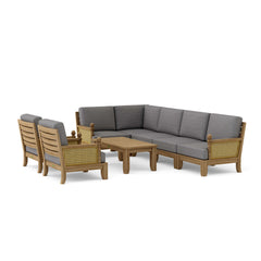 Anderson Teak Luxe Teak Wood outdoor sectional sofa set in natural canvas finish, designed for garden lounge with 9 color options.