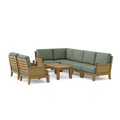 Anderson Teak SET-74 Luxe Teak Wood outdoor sectional sofa set with natural canvas cushions, designed for garden lounge relaxation.