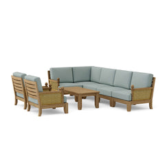Anderson Teak SET-74 Luxe Teak Wood outdoor sectional sofa set with natural canvas cushions, garden lounge, available in 9 designer colors.