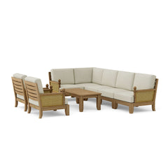Anderson Teak SET-74 Luxe teak wood outdoor sectional sofa set with natural canvas cushions, designed for garden lounge in nine colors.