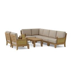 Anderson Teak SET-74 Luxe Teak Wood outdoor sectional sofa set with natural canvas cushions, designed for garden lounge comfort.