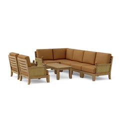 Anderson Teak SET-74 Luxe Teak Wood outdoor sectional sofa set with natural canvas cushions, garden lounge, 9 designer colors