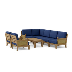 Anderson Teak SET-74 Luxe Teak Wood outdoor sectional sofa set in natural canvas for garden lounge with multiple designer color options.