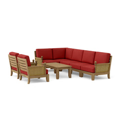 Anderson Teak SET-74 Luxe Teak Wood outdoor sectional sofa set with natural canvas cushions, designed for garden lounge comfort.