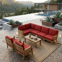 Anderson Teak SET-74 Luxe Teak Wood outdoor sectional sofa set with natural canvas cushions for garden lounge in 9 designer colors