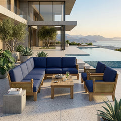 Anderson Teak Luxe Teak Wood outdoor sectional sofa set in natural canvas color, designed for garden lounge with 9 color options.