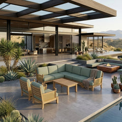 Anderson Teak SET-74 Luxe Teak Wood outdoor sectional sofa in natural canvas, designed for garden lounge, with 9 color options.