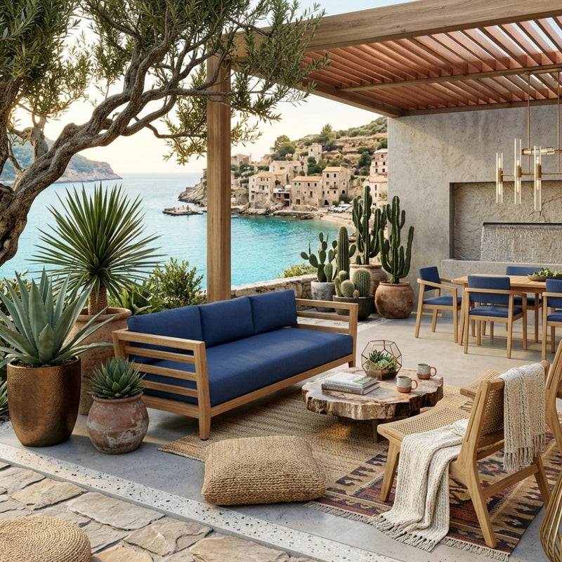 Cordoba deep seating sofa by Anderson Teak in nine designer colors, showcasing the stylish, comfortable outdoor furniture design.