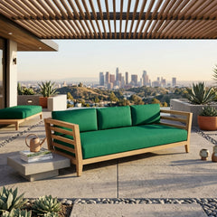 Anderson Teak Cordoba teak wood outdoor patio 3-seater sofa in navy, perfect for garden lounge, available in 9 designer colors.