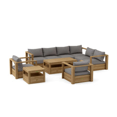 Anderson Teak Copacabana teak wood outdoor sectional sofa set in navy canvas, part of the 9-color designer patio collection.