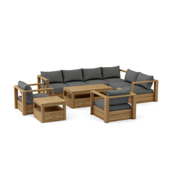 Anderson Teak Copacabana teak wood outdoor sectional sofa set in navy with cushions, designed for garden lounge, 9 color options.