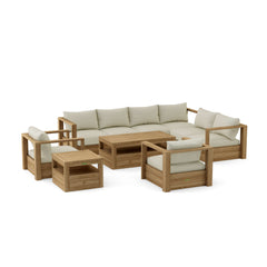 Anderson Teak Copacabana outdoor sectional sofa set in navy canvas, made of teak wood, for garden lounge, available in 9 colors.