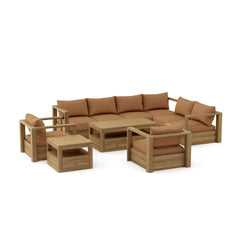 Anderson Teak Copacabana teak wood outdoor sectional sofa set in navy canvas, perfect for garden lounge, 9 designer colors available.