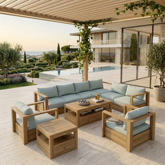 Anderson Teak Copacabana teak wood outdoor sectional sofa set in navy with nine designer colors for garden lounge comfort