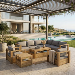 Anderson Teak Copacabana teak wood outdoor sectional sofa set in canvas navy, designed for garden lounge, with 9 color options.