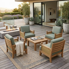Anderson Teak SET-55 Luxe modular teak wood outdoor sofa set in navy, designed for garden lounge with multiple color options.