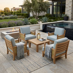 Anderson Teak SET-55 Luxe modular teak wood sofa set in canvas navy for outdoor patio, garden lounge, with 9 designer color options.