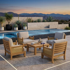 Anderson Teak SET-55 Luxe modular teak wood outdoor sofa set in navy for garden lounge, featuring deep seating and stylish design.