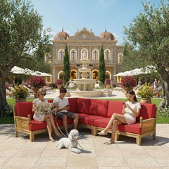 Anderson Teak SET-67 Luxe teak wood outdoor sectional sofa in navy canvas, designed for garden lounge with 9 color options.