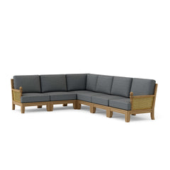 Anderson Teak Luxe Teak Wood Outdoor Sectional Sofa in navy with deep seating, perfect for garden lounge, available in 9 designer colors.
