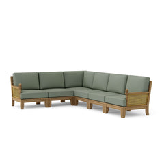 Anderson Teak SET-67 Luxe Teak Wood Outdoor Sectional Sofa in navy canvas, designed for garden lounge with nine color options.