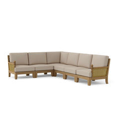 Anderson Teak Luxe Teak Wood Outdoor Patio Sectional Sofa Set in navy canvas, designed for garden lounge with 9 color options.