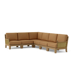 Anderson Teak Luxe Teak Wood Outdoor Sectional Sofa Set in navy canvas, designed for garden lounge with 9 color options.