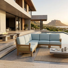 Anderson Teak Luxe Teak Wood Outdoor Sofa Set in Navy with deep seating, perfect for garden lounge, available in 9 designer colors.