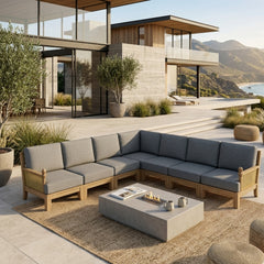 Anderson Teak Luxe Teak Wood Outdoor Sofa Set in Navy with deep seating and modern design for garden lounge relaxation.