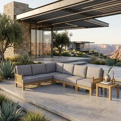 Anderson Teak SET-67 Luxe Teak Wood Outdoor Sectional Sofa in navy with deep seating for garden lounge, available in 9 designer colors.