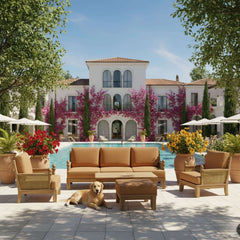 Anderson Teak SET-68 Luxe Teak Wood Outdoor Sofa Set with deep seating, available in 9 designer colors for garden lounge.
