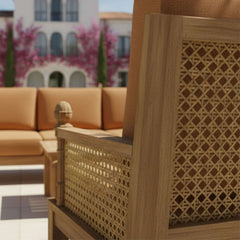 Anderson Teak Luxe Teak Wood Outdoor Sofa Set with deep seating and canvas cushions, perfect for garden lounge in nine designer colors.