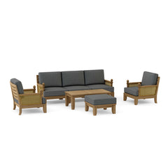 Luxury outdoor Anderson Teak sofa set with deep seating, modern design, in nine designer colors for garden lounge or patio use.