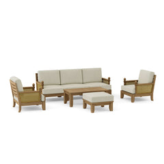 Anderson Teak SET-68 Luxe Teak Wood outdoor sofa set with deep seating, in a natural garden patio setting, available in 9 designer colors.