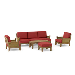Anderson Teak SET-68 Luxe Teak Wood Outdoor Sofa Set with plush cushions, designed for garden lounge and patio use in vibrant colors.