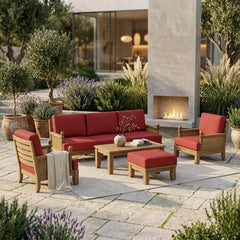 Anderson Teak SET-68 Luxe Teak Wood Sofa Set for outdoor patio, featuring deep seating and available in nine designer colors.