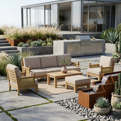 Anderson Teak Luxe Teak Wood outdoor sofa set with deep seating, designed for garden lounges, available in nine colors.