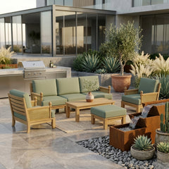Anderson Teak SET-68 Luxe teak wood outdoor sofa set with deep seating, garden lounge, in nine designer colors.