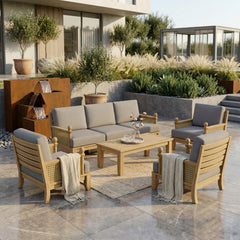 Anderson Teak SET-68 Luxe Teak Wood outdoor sofa set with deep seating, stylish cushions, and available in nine designer colors.