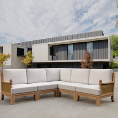 Anderson Teak SET-66 Luxe teak wood outdoor sectional sofa set with deep seating, in cast ash with 9 designer color options.