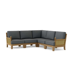 Anderson Teak SET-66 Luxe Teak Wood outdoor sectional sofa set with deep seating, in a garden lounge setting, available in 9 designer colors.