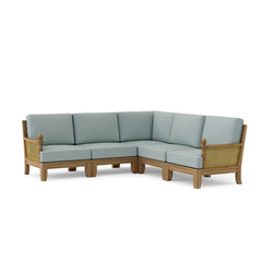 Anderson Teak SET-66 Luxe Teak Wood outdoor sectional sofa set with deep seating, in a garden lounge setting, available in 9 designer colors.