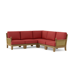 Luxury Anderson Teak SET-66 Luxe Teak Wood outdoor sectional sofa in cast ash with deep seating for garden lounge, 9 designer colors.