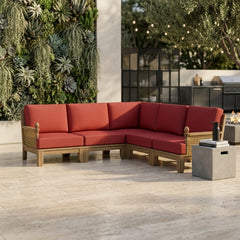 Anderson Teak SET-66 Luxe Teak Wood Outdoor Sectional Sofa with deep seating, in a modern garden lounge setting, available in 9 colors.