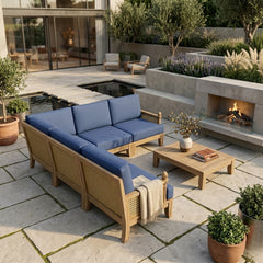 Anderson Teak SET-66 Luxe Teak Wood outdoor sectional sofa set with deep seating and nine designer colors for garden lounge.