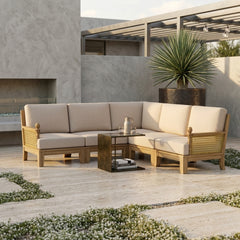 Anderson Teak SET-66 Luxe teak wood outdoor sectional sofa set with deep seating, in light cast ash finish for garden lounge.