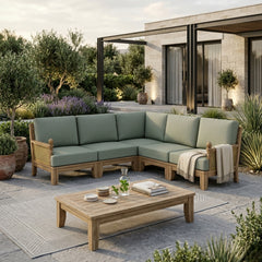 Anderson Teak SET-66 Luxe Teak Wood outdoor sectional sofa set with deep seating, in natural wood finish for garden lounge use.