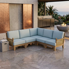 Anderson Teak SET-66 Luxe teak wood outdoor sectional sofa set with deep seating, in a natural wood finish for garden lounge.