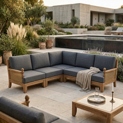 Anderson Teak SET-66 Luxe Teak Wood outdoor sectional sofa set with deep seating, in nine designer colors for garden lounge.