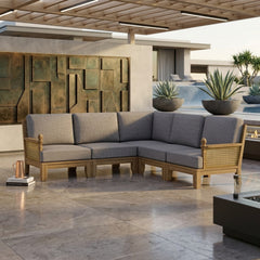 Anderson Teak SET-66 Luxe Teak Wood outdoor sectional sofa set in cast ash, featuring deep seating and nine designer colors.